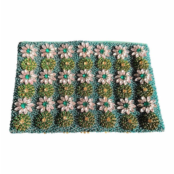 Anthropologie Daisy Beaded Clutch - Teal and Gold - Picture 9 of 10